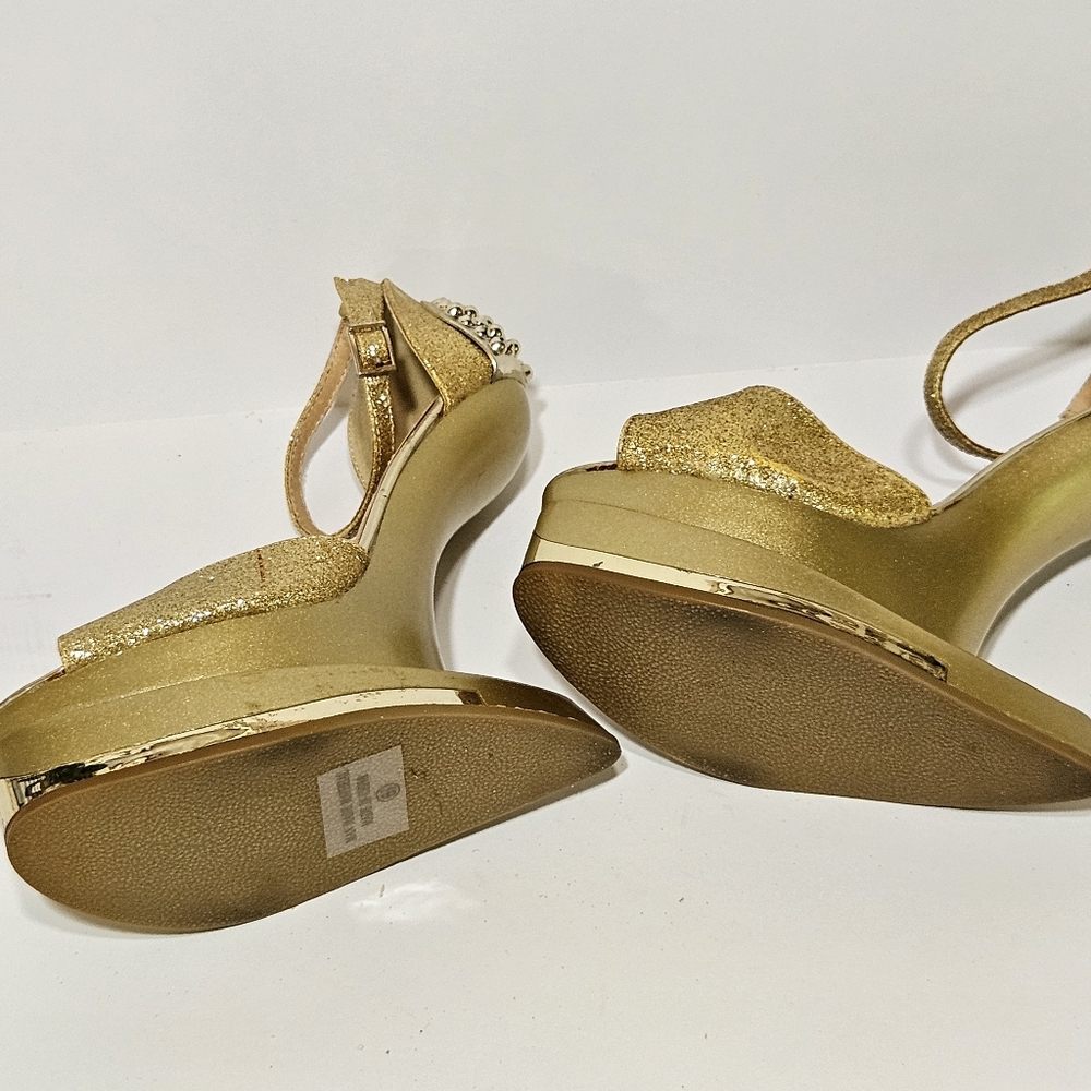 Champagne Glitter Spike Studded Anti Gravity Wedge Womens Shoes Sz 6.5 - Picture 6 of 10